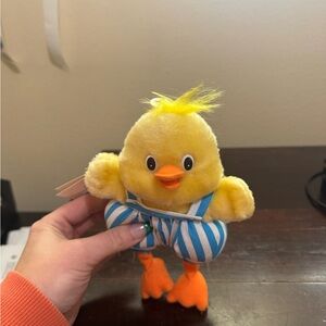 Vintage American Greetings Feathers Chick Duckling Easter Plush 7" Overalls 1991